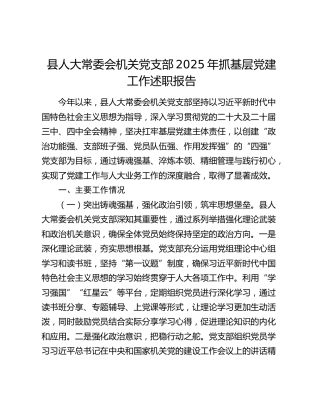 县人大常委会机关党支部2025年抓基层党建工作述职报告