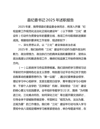 县纪委书记2025年述职报告