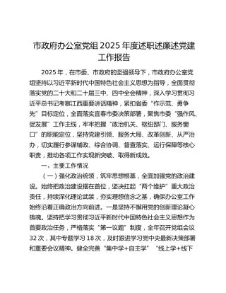 市政府办公室党组2025年度述职述廉述党建工作报告