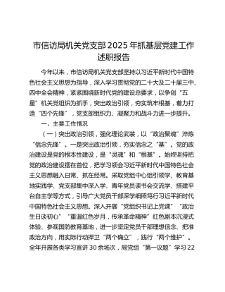 市信访局机关党支部2025年抓基层党建工作述职报告
