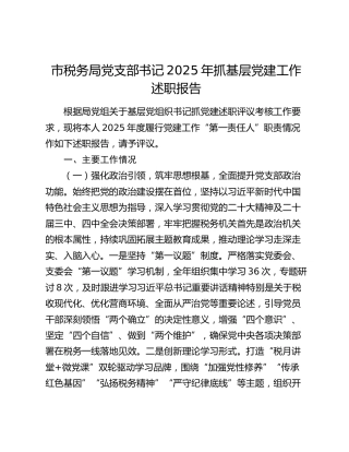 市税务局党支部书记2025年抓基层党建工作述职报告