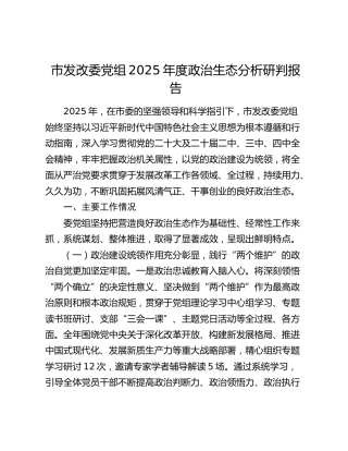 市发改委党组2025年度政治生态分析研判报告