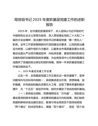 局党组书记2025年度抓基层党建工作的述职报告