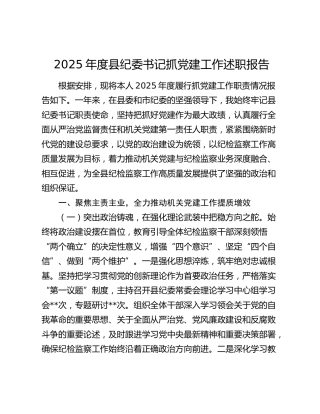 2025年度县纪委书记抓党建工作述职报告