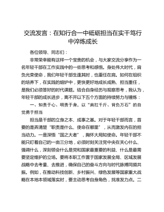 交流发言：在知行合一中砥砺担当 在实干笃行中淬炼成长