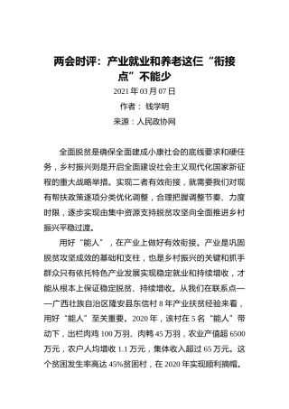 两会时评：产业就业和养老这仨“衔接点”不能少(1)