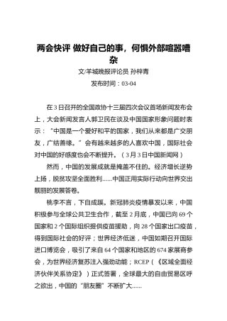 两会快评做好自己的事，何惧外部喧嚣嘈杂