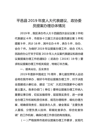2019年人大议案代表建议和政协建议案提案 办理工作方案