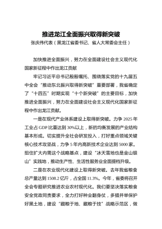 “两会·声音”张庆伟：推进龙江全面振兴取得新突破
