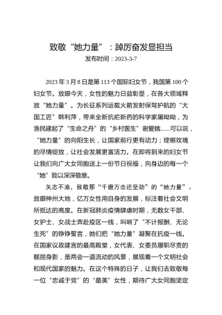 两会学习心得体会：致敬“她力量”：踔厉奋发显担当