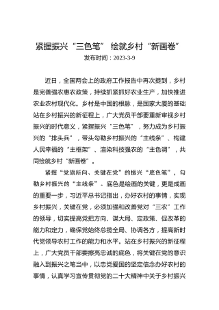 两会学习心得体会：紧握振兴“三色笔”绘就乡村“新画卷”