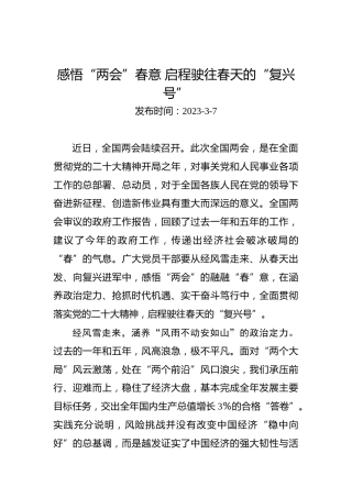 两会学习心得体会：感悟“两会”春意启程驶往春天的“复兴号”