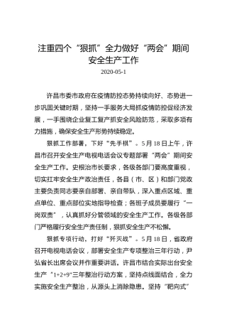注重四个“狠抓”全力做好“两会”期间安全生产工作