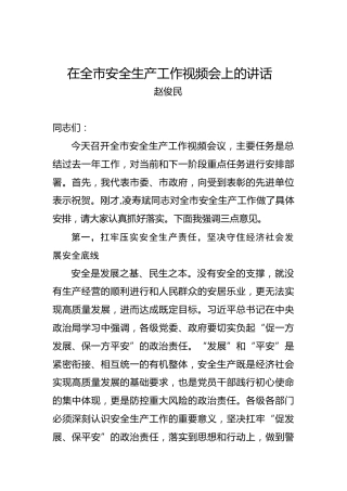 赵俊民：在全市安全生产工作视频会上的讲话