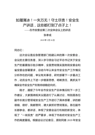 张孝成：如履薄冰！一失万无！守土尽责！安全生产讲话，这些都打到了点子上！——在市安委会第二次全体会议上的讲话