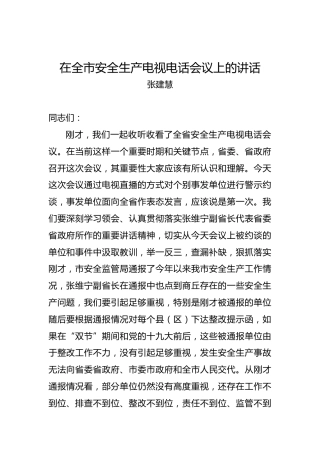 张建慧：在全市安全生产电视电话会议上的讲话(1)