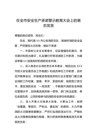 在全市安全生产承诺警示教育大会上的表态发言