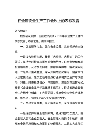 在全区安全生产工作会议上的表态发言