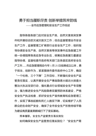 勇于担当履职尽责创新举措筑牢防线——全市应急管理和安全生产工作综述