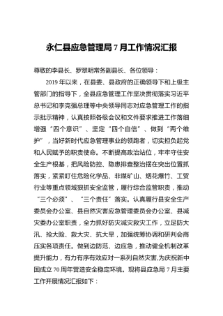 永仁县应急管理局7月工作情况汇报