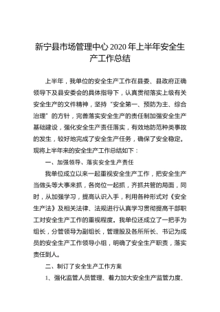 新宁县市场管理中心2020年上半年安全生产工作总结