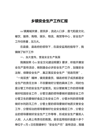 乡镇安全生产工作汇报