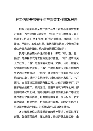 县工信局开展安全生产督查工作情况报告