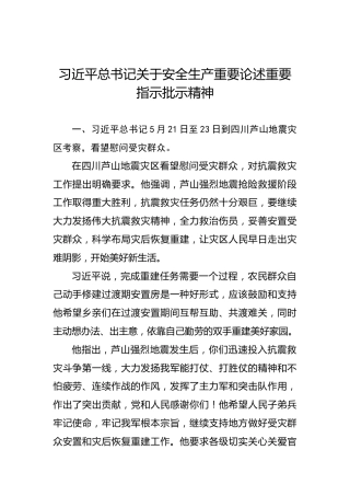 习近平总书记关于安全生产重要论述重要指示批示精神
