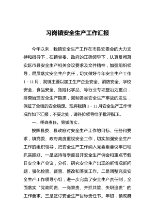 习岗镇安全生产工作汇报