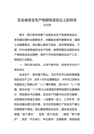 王文涛：在全省安全生产电视电话会议上的讲话
