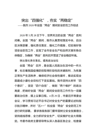 突出“四强化”，夯实“两稳定”——我市2020年全国“两会”期间安全防范工作综述