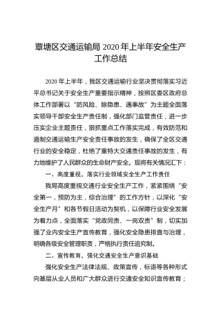 覃塘区交通运输局2020年上半年安全生产工作总结