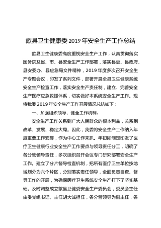 歙县卫生健康委2019年安全生产工作总结