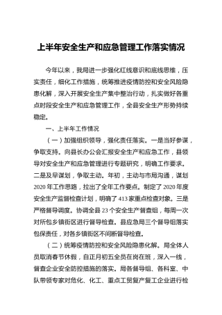 上半年安全生产和应急管理工作落实情况