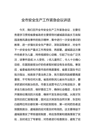 全市安全生产工作紧急会议讲话