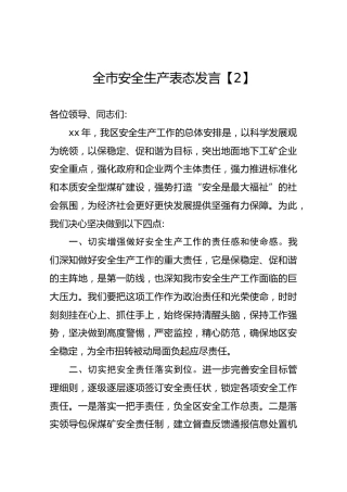 全市安全生产表态发言2