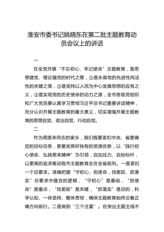 姚晓东：在第二批主题教育动员会议上的讲话