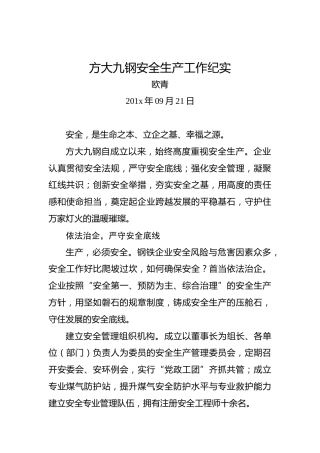 欧青：方大九钢安全生产工作纪实