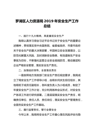 罗湖区人力资源局2019年安全生产工作总结