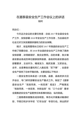 陆珂：在嘉黎县安全生产工作会议上的讲话