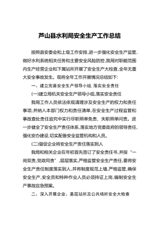 芦山县水利局安全生产工作总结