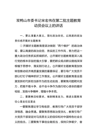 宋宏伟：在第二批主题教育动员会议上的讲话