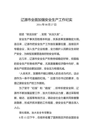 辽源市全面加强安全生产工作纪实