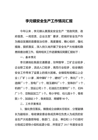 李元镇安全生产工作情况汇报