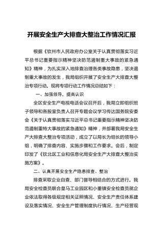 开展安全生产大排查大整治工作情况汇报