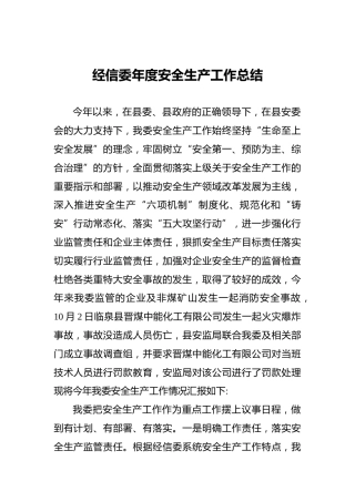 经信委年度安全生产工作总结