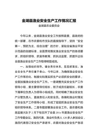 金湖县渔业安全生产工作情况汇报