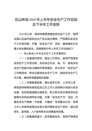 花山林场2020年上半年安全生产工作总结及下半年工作安排