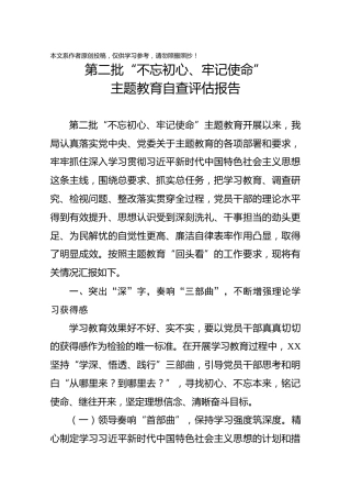 第二批不忘初心牢记使命主题教育自查报告