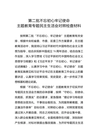 第二批不忘初心牢记使命主题教育：专题民主生活会对照检查材料（9）